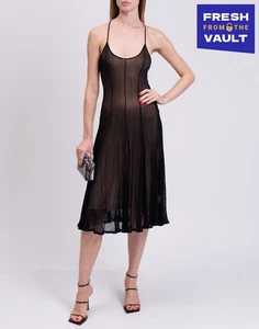 RRP €1388 DSQUARED2 Knit Fit & Flare Dress Size L Black Unlined Ribbed Strappy - Picture 1 of 9