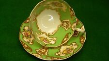Royal Albert Crown China teacup & saucer green geometric floral