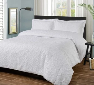 100 % Baumwolle Britanny Jacquard Spitze Design Bettbezug Set in Weiß Superking - Bild 1 von 3