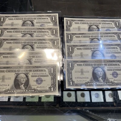 9 Sequential 1957 One Dollar Bills Uncirculated  HA Block 95942940 To 95942948 - Image 1 of 4