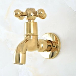 Gold Color Brass Cross handle Mop Pool Sink Tap Single Cold Laundry Faucet - Picture 1 of 7