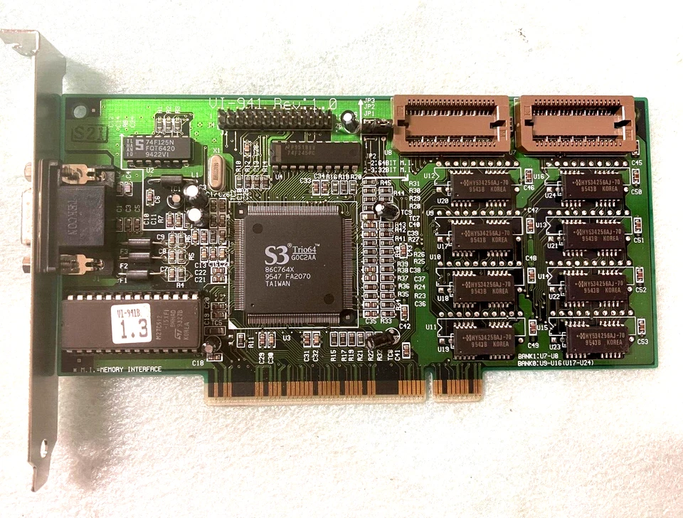 RARE NEW VINTAGE VI-940 S3 TRIO64 1 MB EXP TO 2 MB PCI VGA CARD MXB140A - Image 1 of 3
