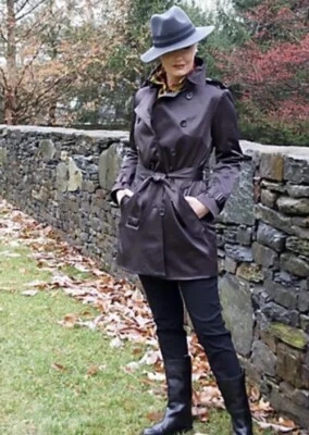 Gabardina clásica para mujer Joan Rivers con hebilla CASI NEGRA 2X doble pecho Foto 1 de 4