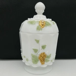 Westmoreland Milk Glass Covered Footed Candy Sugar Dish Paneled Grape Pattern W - Picture 1 of 10