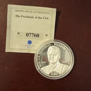 American Mint  President Clinton .999 Silver  $20 Coin - Picture 1 of 4
