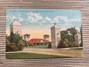 Entrance To Swope Park Shelter House Kansas City Missouri MO Postcard Hall Bros - Picture 1 of 2