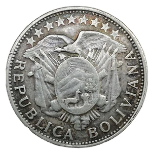 Bolivia 1902 MM 1/2 Boliviano 50 Centavos Silver Coin KM# 175.1 - Picture 1 of 4