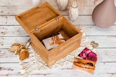 Aufbewahrungsbox in Eiche mit Deckel inkl. Scharnier und individueller Gravur - Bild 1 von 4