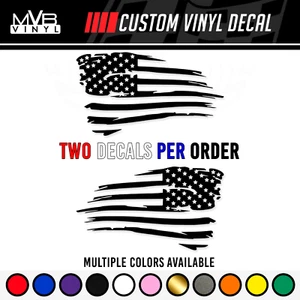 Tattered American Flag Distressed Vinyl Decal Sticker | Ripped Torn USA SET of 2 - Picture 1 of 11