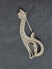 Brooch Pin Vintage Sterling Silver Marcasite & Onyx Art Deco Cat  2"