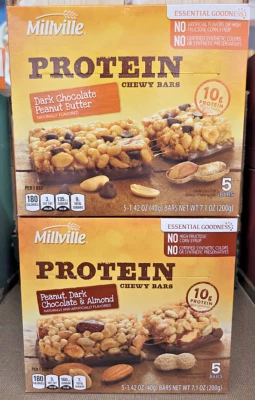 Paquete de barras masticables Millville Protein chocolate oscuro mantequilla de maní y almendras 7,1 oz Foto 1 de 2