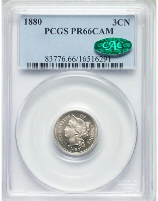 1880 3CN PR66 Cameo PCGS. CAC - Image 1 of 2