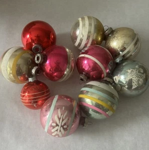 10 glänzende Brite Glaskugel Weihnachtsornamente rosa gestreift silber blau gold - Bild 1 von 9