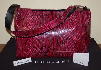 Orciani Women's Large Sveva Diamond Genuine Python Top Handle Satchel, Ruby Red - Image 1 of 4