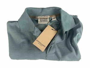 Scotch & Soda Men’s Slub Short Sleeve Bay Blue Polo Shirt Small 100% Cotton - Picture 1 of 6