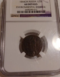 1844 CM RUSSIA 1/2 KOP NGC AU DETAILS COPPER COIN Tzar NICOLAS I ERA - Picture 1 of 11