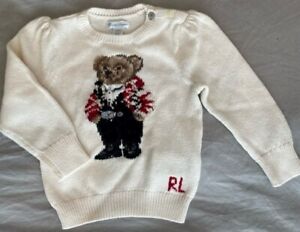 NWT Polo Ralph Lauren Girl's Bear Wool-Cotton Sweater  24M Holiday Cream
