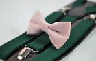 Blush Dusty Pink Velvet Bow tie + Emerald green Elastic Suspenders Men Youth Boy