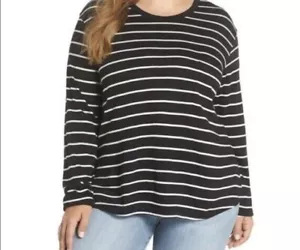 BP Tee Shirt Size S Striped Long Sleeves Black White Basic Top - Picture 1 of 9