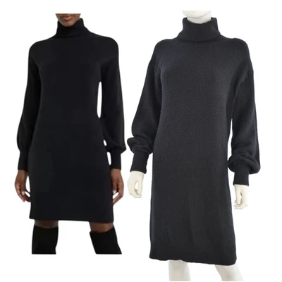 Black Knitted Dress Merino Wool Blend Turtleneck Balloon Sleeve J.Crew size S - Image 1 of 4