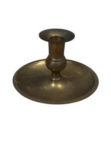 VTG Solid Brass Candle Holder Wide Base Colonial Farmhouse Minimalist - Picture 1 of 4