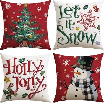 Fundas de almohada Artscope árbol de Navidad muñeco de nieve 18 x 18 (paquete de 4), rojas  Foto 1 de 4