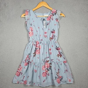 Childrens Place Dress Girls Size 7/8 Smokey Blue Floral Midi Tiered A-Line Boho - Picture 1 of 10