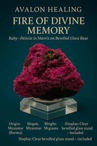 ✨ FIRE OF DIVINE MEMORY Ruby Painite Matrix Mogok Burma Bevelled Glass Base - Picture 1 of 8