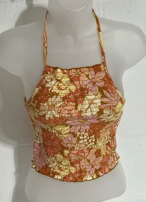 Billabong Womens Small High Neck Halter Ribbed Top Y2K Feminine Floral Beach - Image 1 of 4