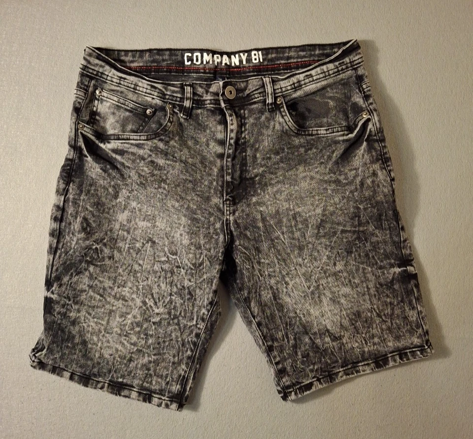 Pantalones Cortos de Jean COMPANY 81 Para Hombre 36x10.5 Lavado Ácido Negro Algodón Denim Elástico Foto 1 de 4