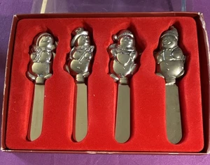 Lenox Yuletide Snowman 4 Spreaders Metal Serveware In Original Box Silver Color - Picture 1 of 4
