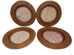 Rattan Gewebt Boho Tiki 14" Runde Ladegerät Teller Taiwan 4er Set - Bild 1 von 3