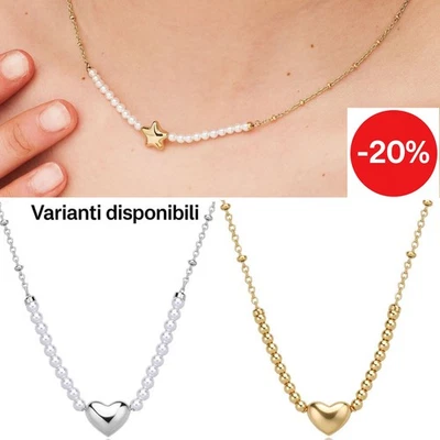 Sagapo Collana Donna Cuore e Stella con Perle o Sfere Acciaio colore Oro Argento - Immagine 1 di 3