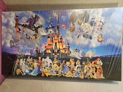 Impresión en lienzo enmarcada arte de pared grande del castillo y todas las estrellas de Disney - 80 x 45 cm Foto 1 de 4