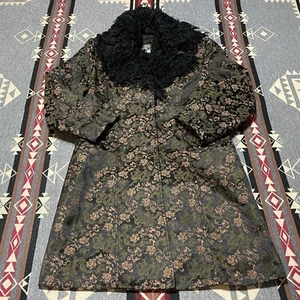 Tripp USA Gothic Trench Coat Jacket Sz L Floral Punk Buttons Vtg T25 - Picture 1 of 8