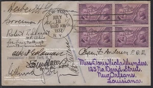 1937 N. W. Territory Sc 795 block, 7 rare & famous signatures, to Viola Wunder - Picture 1 of 4