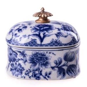 Prunk Dose Deckeldose Blumenmuster Porzellan Bronze Antik Look 13cm Edel n.5098 - Bild 1 von 1