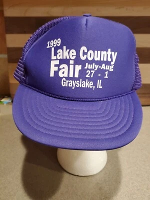 Vintage 90s ‘99 Lake County Fair Grayslake IL Foam Mesh Trucker Hat Dad Rope - Image 1 of 4