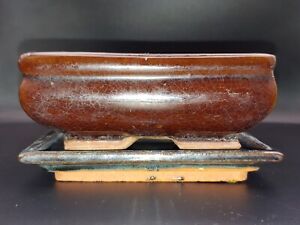 清代古董钧瓷酱釉开片花盆 Antique China Qing Jun Crack Glazed Pottery Flower Bonsai Pot Plant