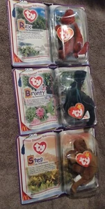 Ty Original Beanie Baby "Dinosaur Trio" FULL SET Rex Steg Bronty NEU IN VERPACKUNG  - Bild 1 von 8