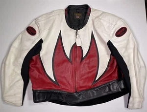 Vanson Leathers Red Black White Flames Motorcycle Jacket 62 - 2XL - Picture 1 of 16