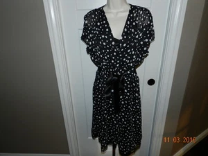AGB WOMENS LADIES LINED BLACK & WHITE POLKA DOT EMPIRE WAIST WASHABLE DRESS ~ 14 - Picture 1 of 4