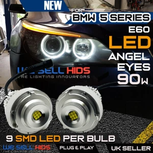 BMW 5 Series E60 LCi H7 Angel Eyes LED Light 90w CanBus Bulbs Flat Design A29 - Picture 1 of 10