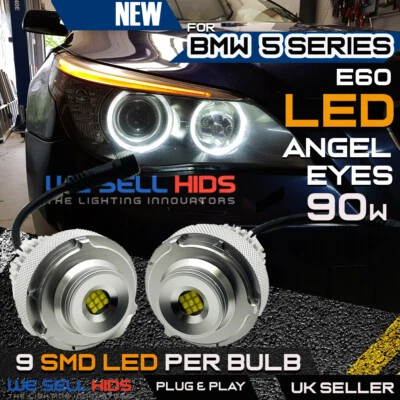 BMW 5 Series E60 LCi H7 Angel Eyes LED Light 90w CanBus Bulbs Flat Design A29 - Image 1 of 4