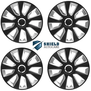 Wheel Trims 14" Hub Caps Stratos RC BS Plastic Covers Set of 4 Black Silver R14 - Picture 1 of 3