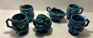 Vintage Blue Mood Indigo Inarco Japan Porcelain Pottery Footed Coffee/Tea Set - Picture 1 of 9