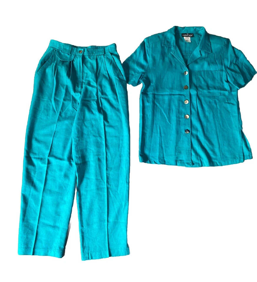 Conjunto pantalón/camisa Carole Little mezcla lino turquesa Foto 1 de 4