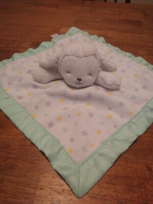 Child of Mine White Lamb Mint Green Lovie Lovey Security Blanket with Stars - Image 1 of 4