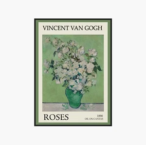 ROSES 1890 Vincent van Gogh Exhibition Museum Vintage Poster Print - Picture 1 of 6