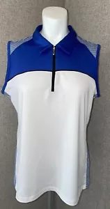 IZOD Women’s Tennis Golf Sleeveless Blue & White Zipper Pullover Large EUC - Picture 1 of 12